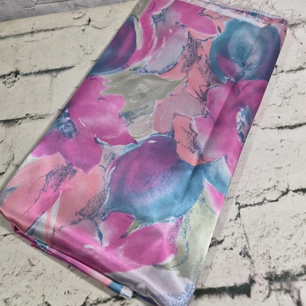 Lavender Floral Water Color Print Satin Fabric 44 X 1.5yrd Shimmer Sewing Crafts